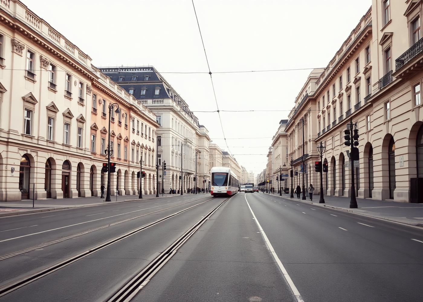 Quiet classical Vienna boulevard with tram tracks